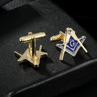 Blue Masonic Mason Compasses Crystal Cufflinks Freemason Tie Clip For Men Suit Shirt Jewelry 5