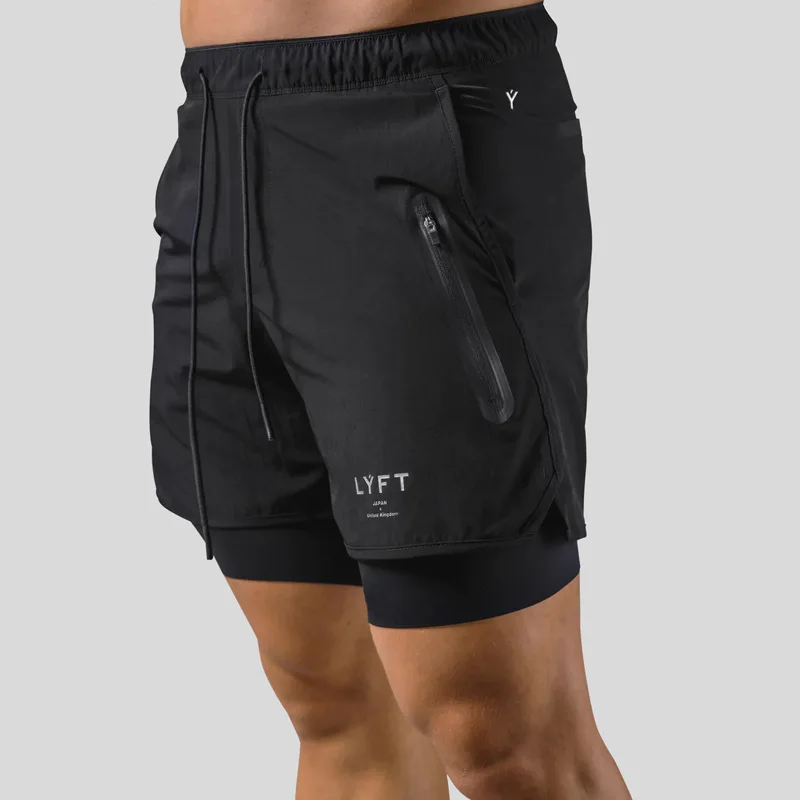 Sports casual shorts, double layered fake two-piece basketball fitness sweat wicking quick drying gym shorts