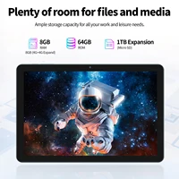 Tablette Android 10,1 pouces avec processeur octa-core, 16 Go (4+12 Go virtuels) de RAM, 64 Go de ROM, écran tactile HD IPS, Wi-Fi 6, BT 5.0, double caméra 4