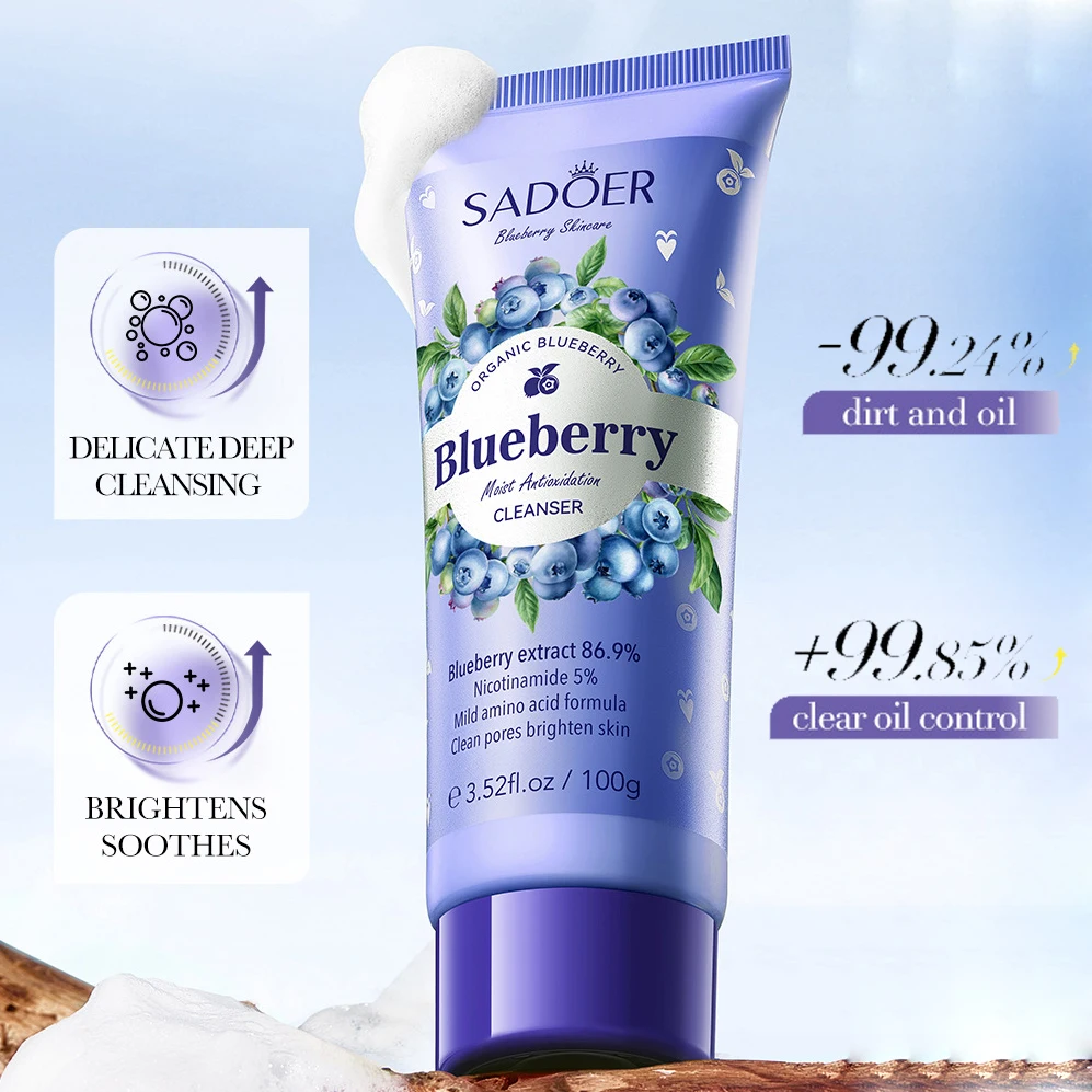 SADOER Blueberry Amino Acid Facial Cleanser Faces skincare Moisturizing Firming Face Wash Foam Cleanser Skin Care Products 2