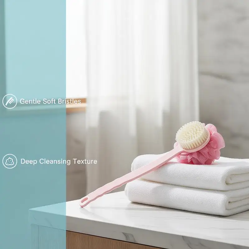 # Spazzola da bagno @Soft Loofah And Bristles per donne e uomini - Spazzola da doccia curva con manico lungo per il corpo, il viso e il lavaggio spa - immagine 5