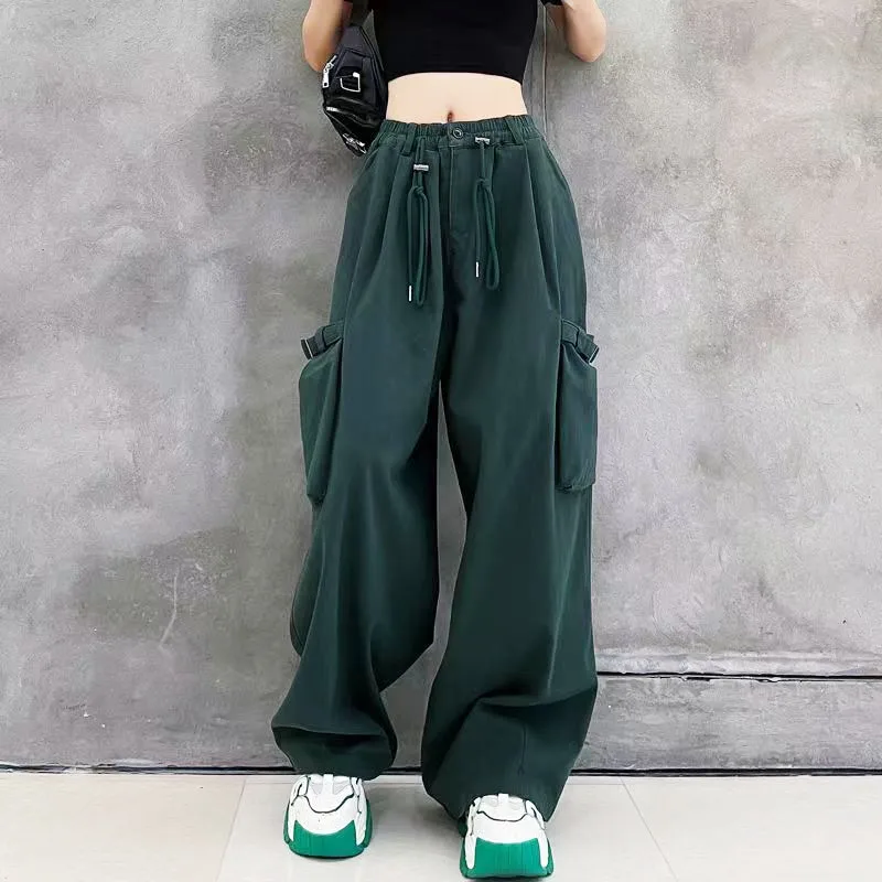 Streetwear Pockets Solid Color Loose High Waist Straight Sports Pants for Women Korean Women's Clothes Trousers Wide Leg 2023