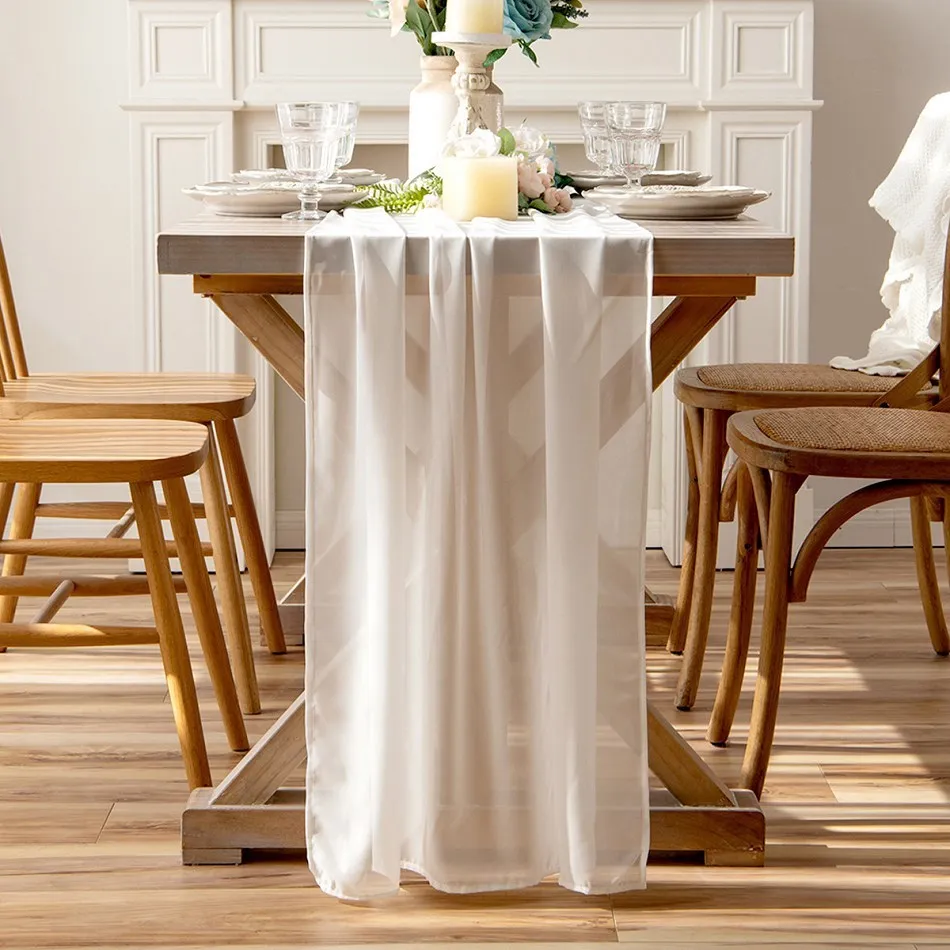 French Table Runners White Chiffon European Wedding Living Room Dining