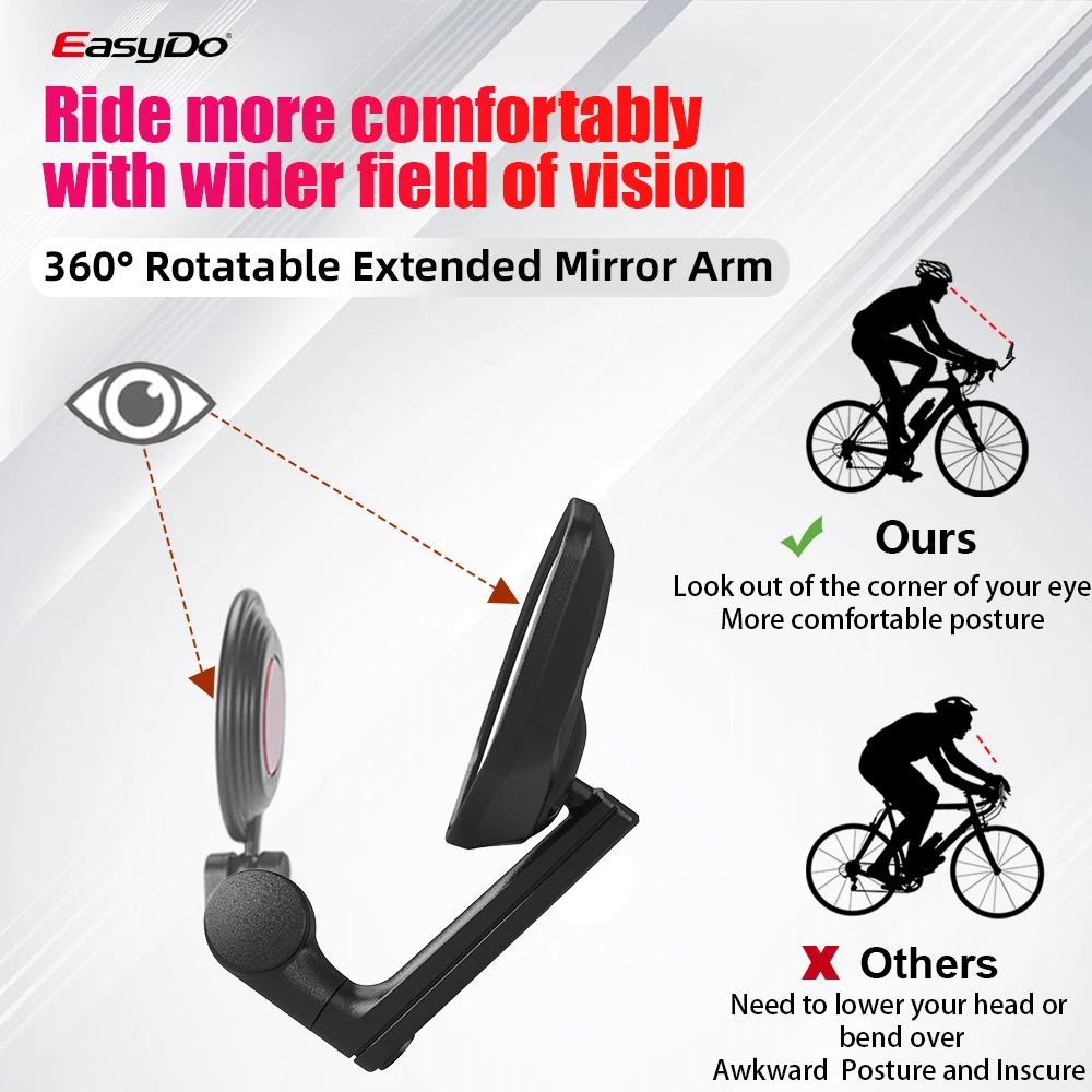 Bicycle Rearview Mirror EasyDo Bicycle Mirror Rotatable Handlebar End Bike Rearview Mirror Durable Wide Angle Adjustable Reflector for MTB Road E Bike