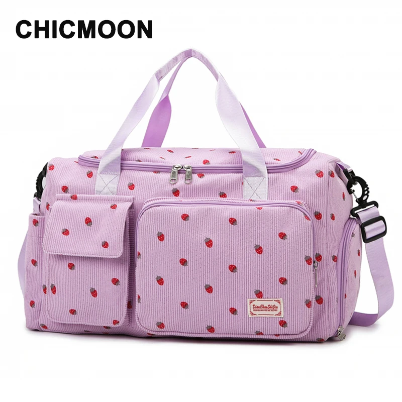 Kawaii Strawberry Travel Bag Large capacity fitness Bag Women Shoulder for Short Trip Luggage Clothes Storage Gym