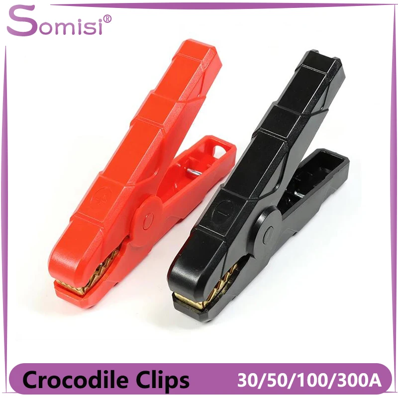 

Crocodile Clip Set Car Caravan Van Battery Test Lead Clips Plug Power 30A 50A 100A 300A Black + Red Alligator Clips Connector