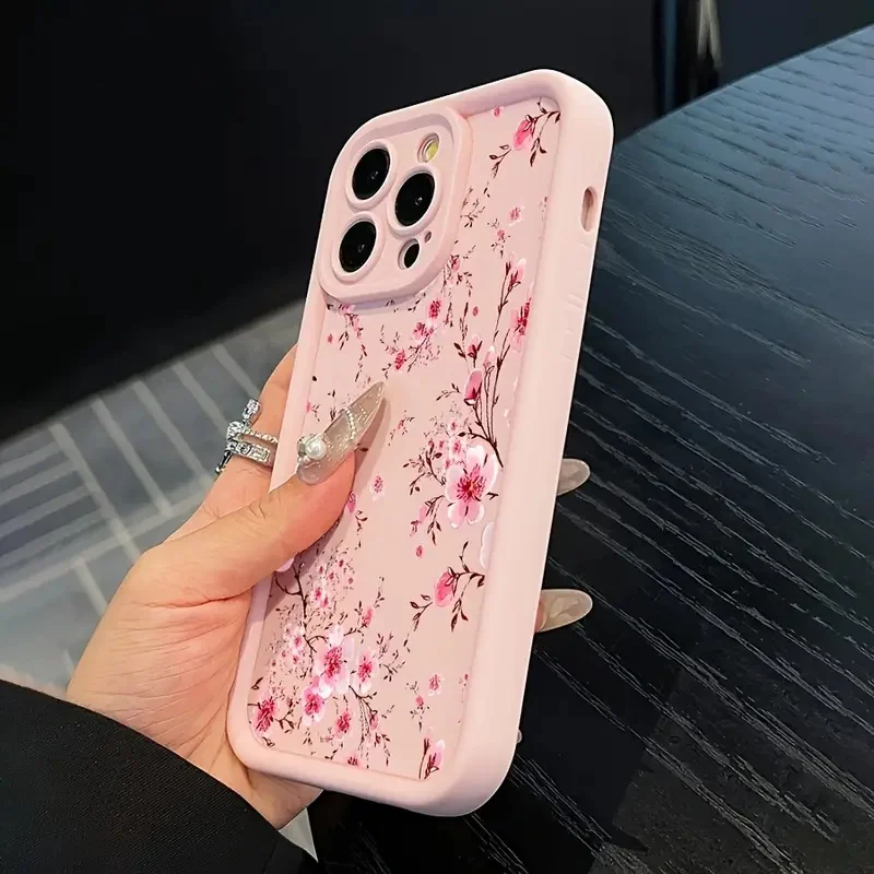 Pink Peach Blossom Pattern Shockproof Silicone Phone Case Cover
