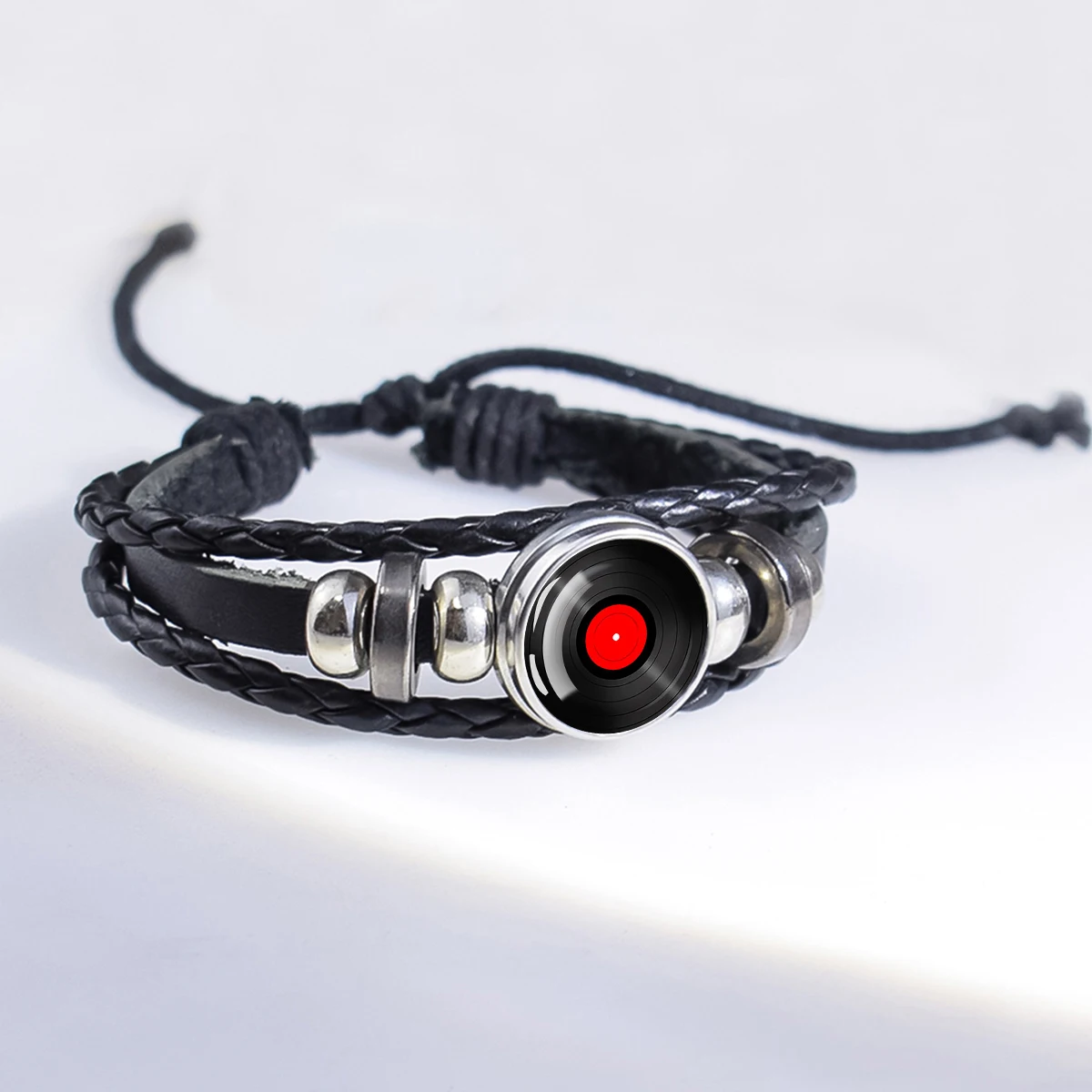 Vinil Kayıt Tasarımı Örgülü Bileklik Moda Disk Fonograf Kayıt Düğmesi Bileklik Müzik Temalı Aksesuar