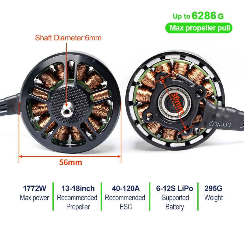 4715 500KV 브러시리스 모터(13-18인치 FPV 헤비 리프트 드론용) 대형 프로펠러 6286g 풀력 전문 쿼드콥터 6S - 12S LiPo