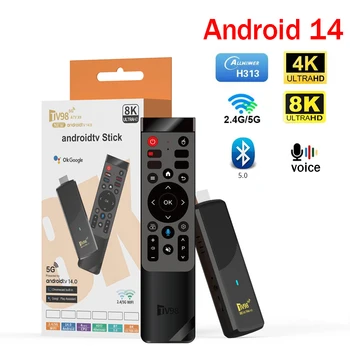 TV Stick Android 14 Full HD 4K 8K 4G 5G WiFi 6 con Controllo Vocale BT5.0 Allwinner H313 Quad Core Lettore Multimediale Video IPTV