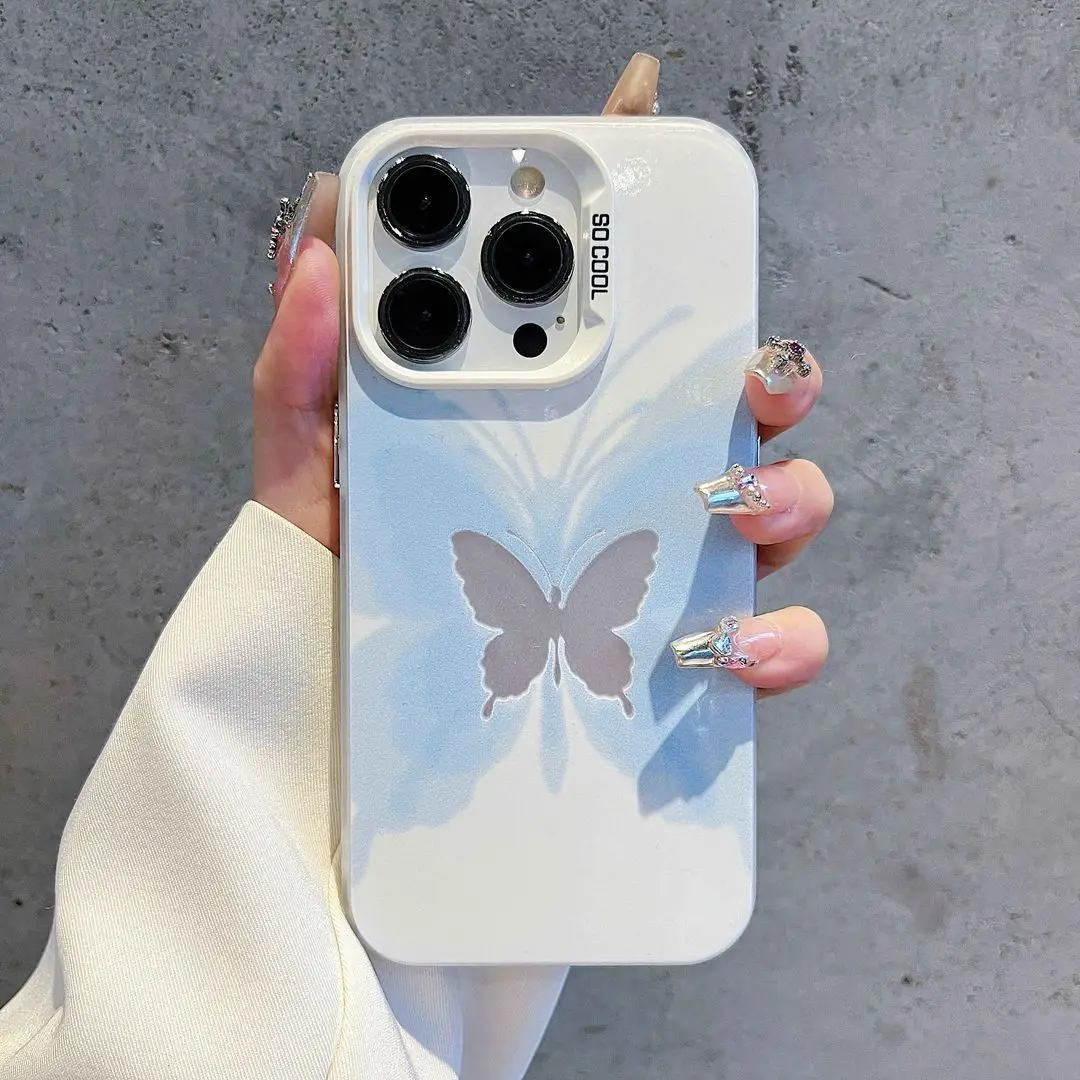 Чехол для IPHONE 15, 14, 13, 12, 11 PRO MAX, 7, 8 PLUS, X, XR, XSMAX, постепенное изменение бабочки, мягкий край, Противоударная жесткая задняя крышка