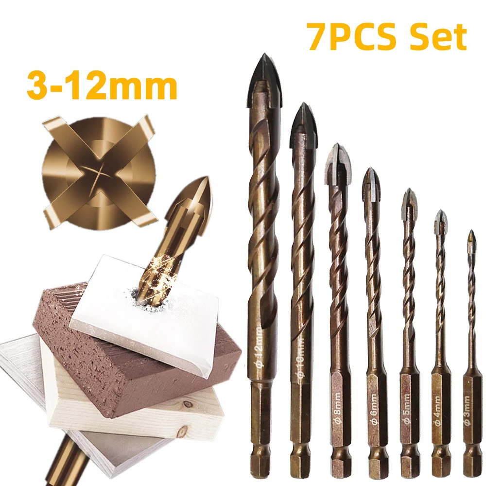 312mm 7pcs Set Cross Hex Tile Drill Bits Set For Glass Ceramic Concrete Hole Opener Brick Hard