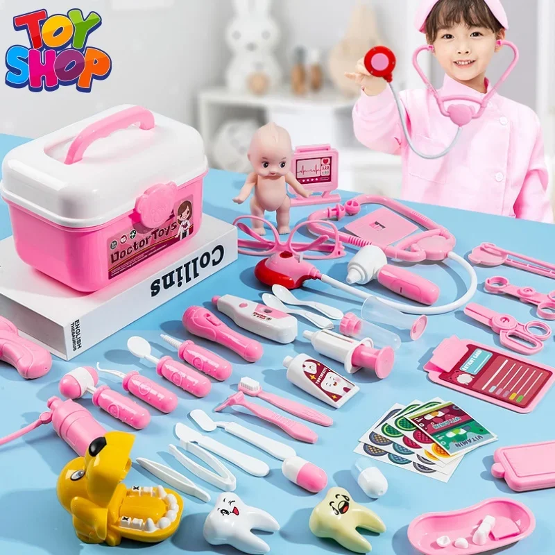 

75pcs Kids Simulation Doctor Toy Set Tool Pretend Play Medical Box Girl Nurse Injection Playing House Stethoscope Children Gift