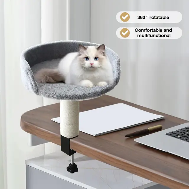Desk Clamp Cat Bed with Soft Pad Removable Pet Nest Attachment for Office & Home Space-Saving Cat Hammock Perch pet cat bed