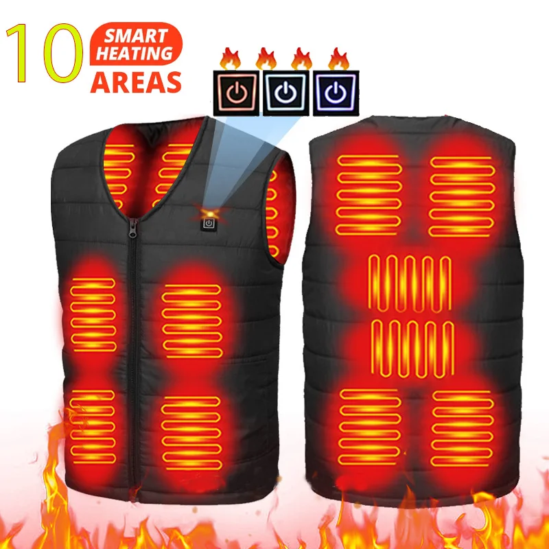 thumbnail image 1 of Chaleco calefaccionado de 10 zonas con cuello en V para hombre y mujer, chaleco calefaccionado eléctrico con USB, chaleco calefaccionado, chaqueta de plumón calefactable para invierno, 1 of 5