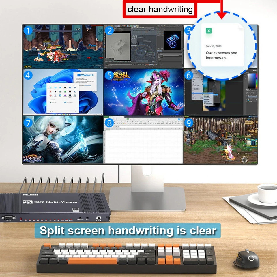 HDMI-compatible Multiviewer 4K 9 In 2 Out 1080P Quad Screen Multi Viewer HDMI Mu