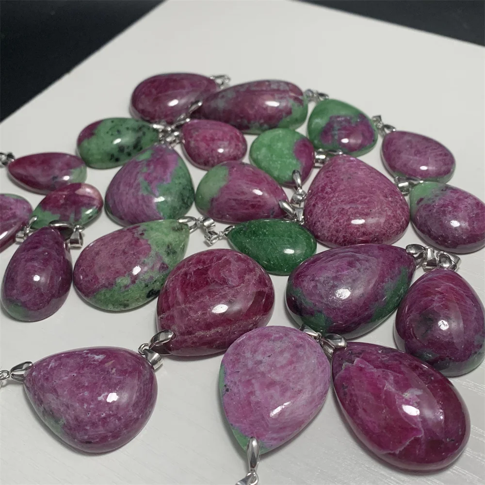 Natural Zoisite Pendants for Women Green Fuchsite Red Ruby Necklaces Fashion Jewelry Water Drop Healing Beads 925 Silver Stones