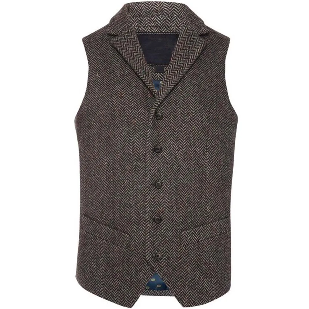 Men's Suit Vest Herringbone Single-Breasted Vest Casual Fashion Waistcoat Men's Comfortable Sleeveless Outerwear Commuter