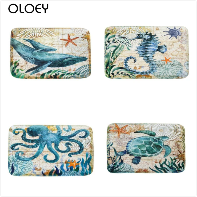 

Flannel Sea Style Turtle Octopus Bath Mat Whale Bathroom Non slip Mat Home Decor Seahorse Door Mat Badmat 40 X 60cm
