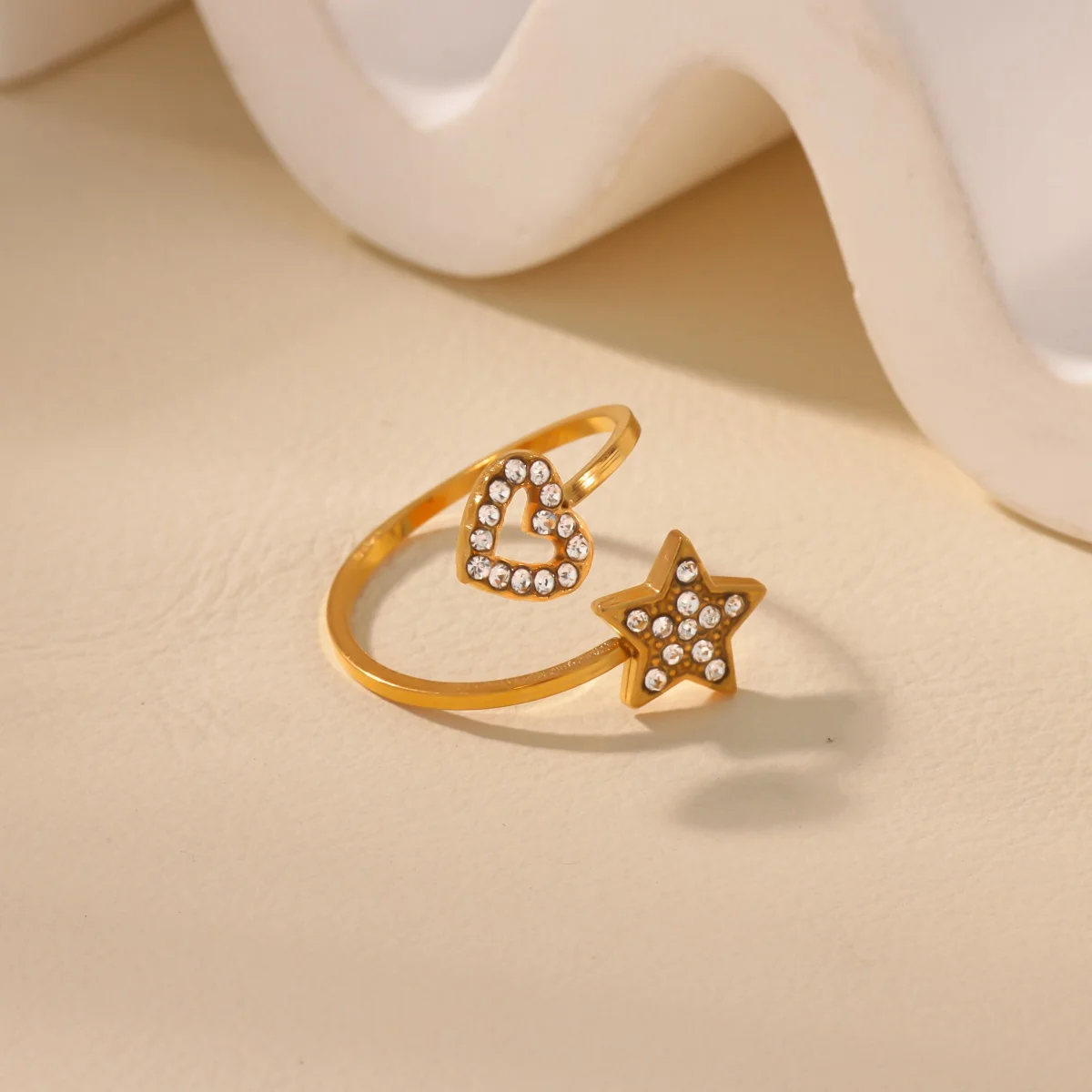 Zircon Rings Gold Plated Stainless Steel Adjustable For Women