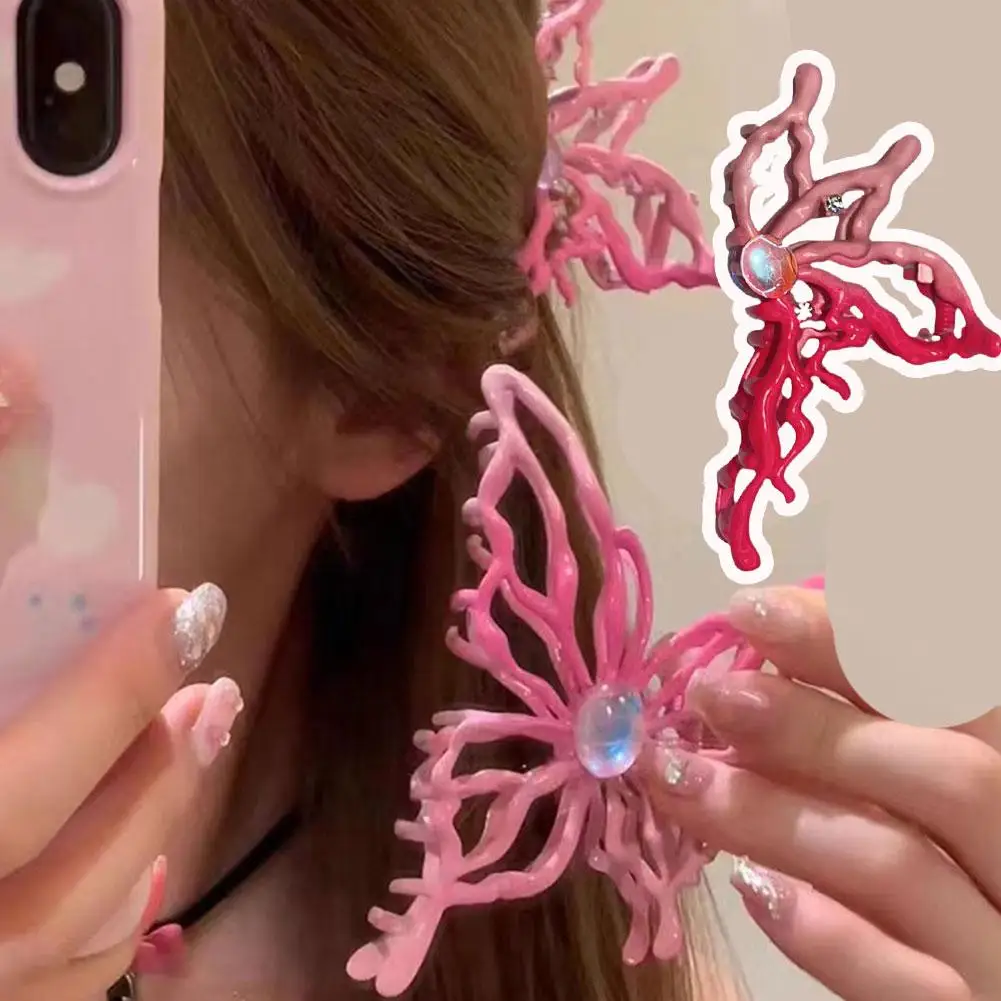 

Butterfly Gripper Metal Clasp Clip Female Sweet Back Clip Spoon Temperament Shark Headwear High Clip Hair Fashion Volume Br P6M0