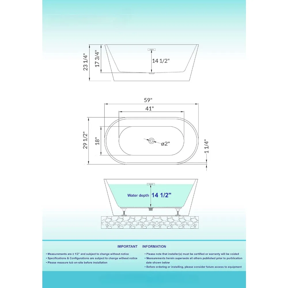 59" Freestanding Bathtub with Bathtub Spa Pillow，Bottom with Stainless Steel Bracket Makes，1- 2 Persons Bathing， Luxury Bathtub 6