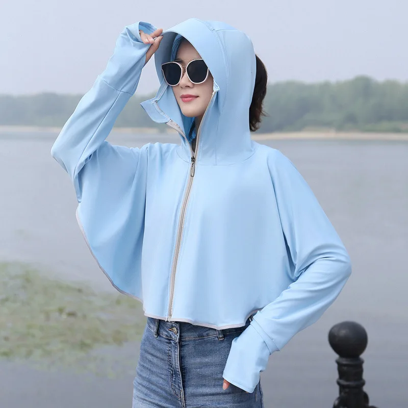 

Sun Protection Clothing Men's and Women's Same Style Summer Thin Hooded Breathable Ice Silk Jacket Sun Protection Blouse Short