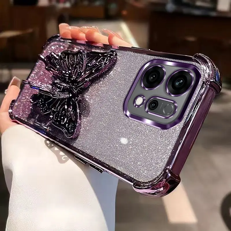 OPPO Reno 14 Pro Gradient Glitter Butterfly Shockproof Case Cover