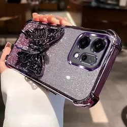 OPPO Reno 14 Pro Gradient Glitter Butterfly Shockproof Case Cover for Oppo Reno14 (Purple)