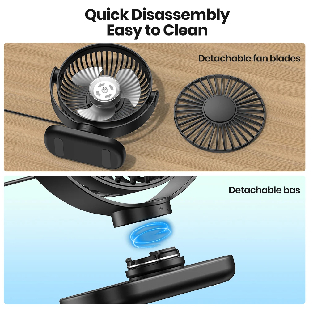 K62C Portable Mini USB Desk Fan,360°Rotation 3 Speeds Powerful Airflow,Small Coo