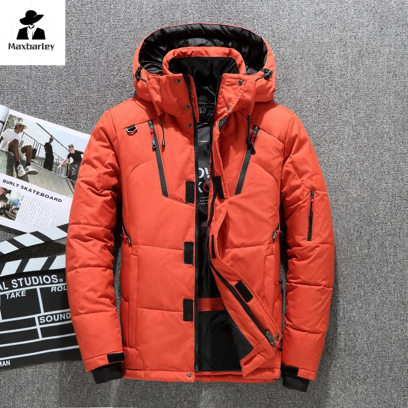 Mens White Duck Down Jacket Warm Hooded Thick Puffer Jacket Coat Male Casual High Quality Overcoat Thermal Winter Parka