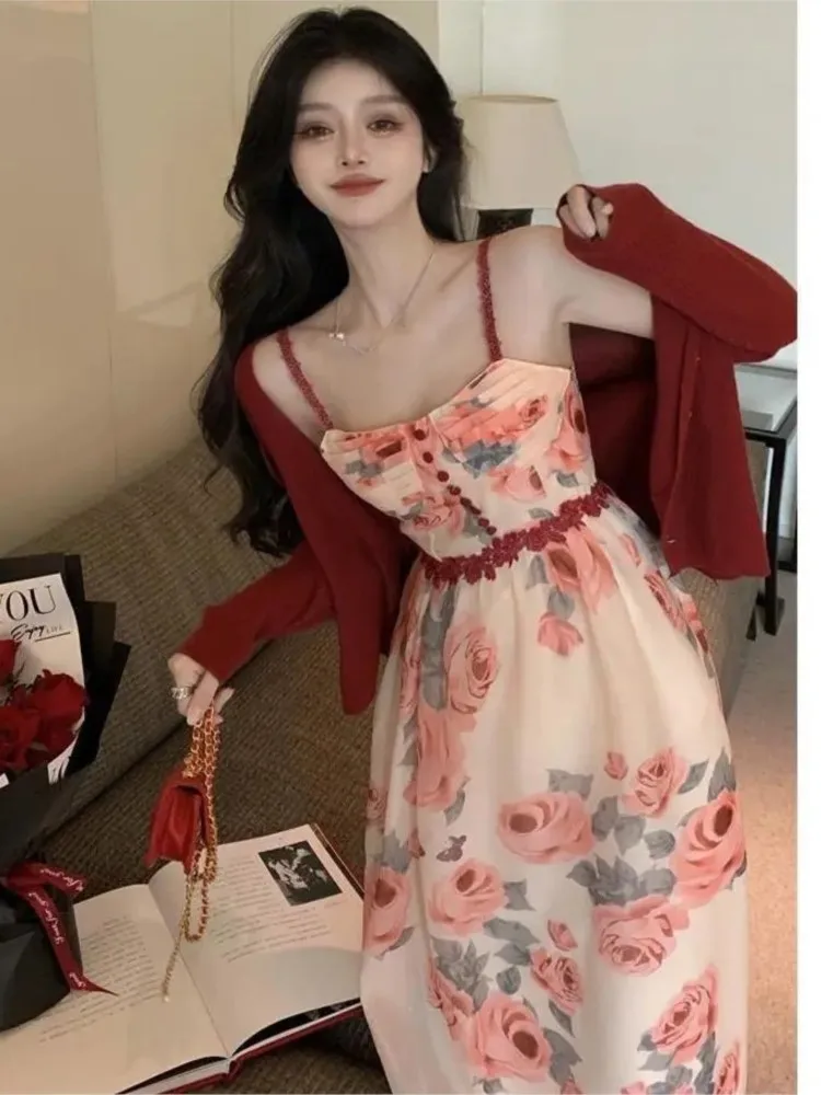 

2024 New Elegant Floral evening Dress Women Sexy Midi Dress Summer Chiffon Casual Party Dress платье traf vestidos robe