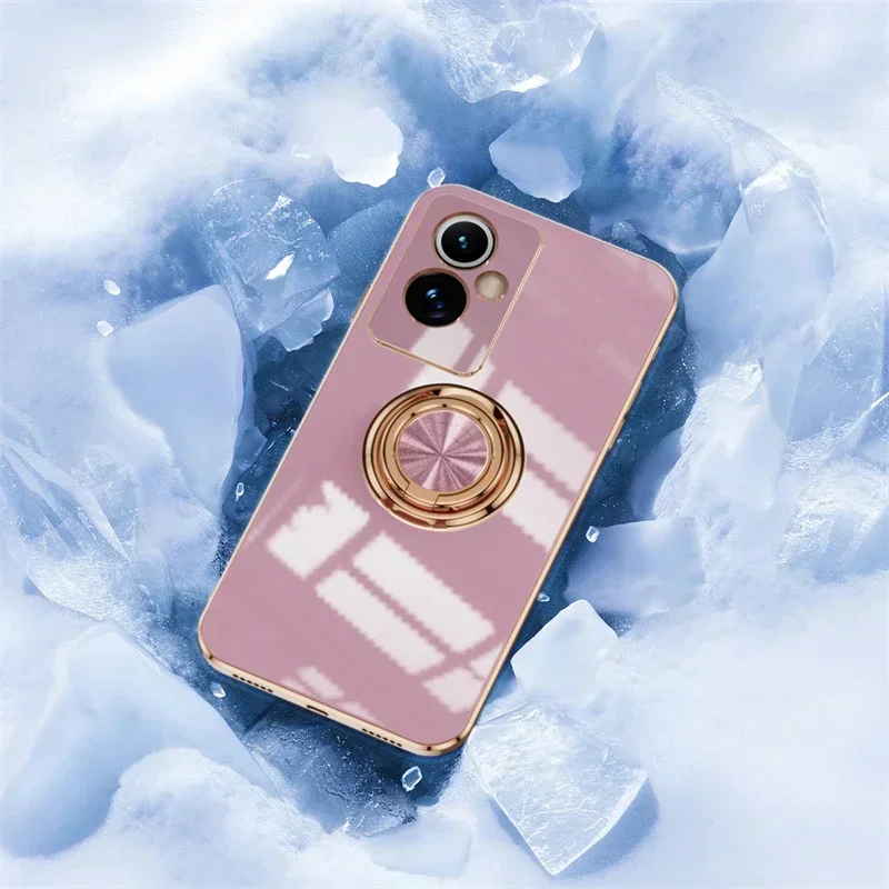 Plating Gloss Surface Silicone Case with Ring Holder Cover