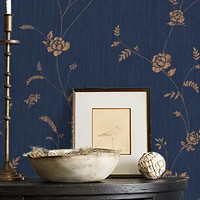 วอลเปเปอร์ลายดอกไม้สีกรมท่าสไตล์วินเทจแบบลอกติดเอง ลายดอกไม้และใบไม้สำหรับตกแต่งเฟอร์นิเจอร์ ตู้ สติ๊กเกอร์กันน้ำ 2