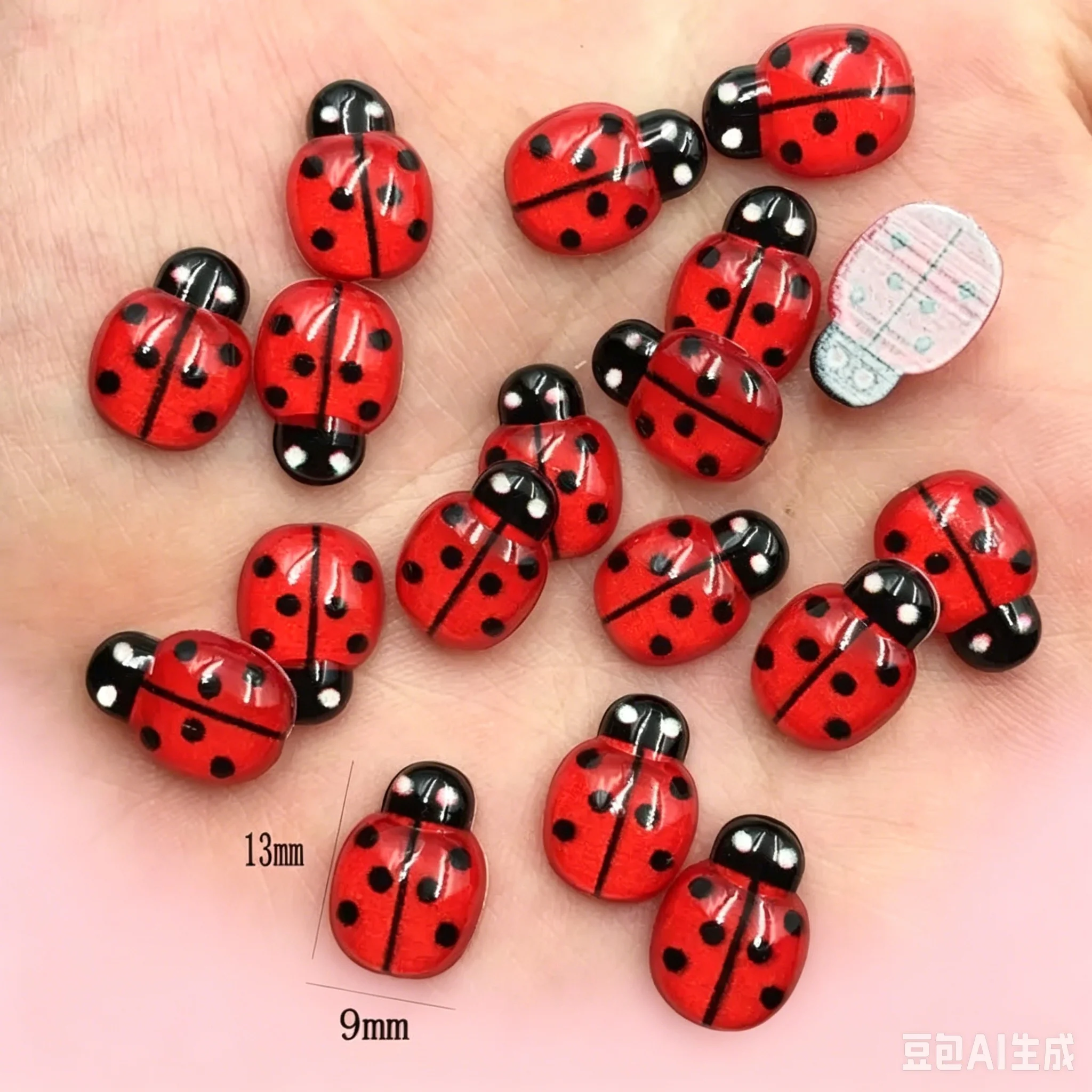 9*13mm 레진 무당벌레 플랫백 카보숑 50개 미니 딱정벌레 DIY 스크랩북 쥬얼리 공예 장식