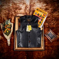 Classic: Ami Ka Ji Japanese Round Neck Motorcycle Genuine Leather Horse Leather Vest Men's Vest Slim Retro Cargo Horse Clip 1