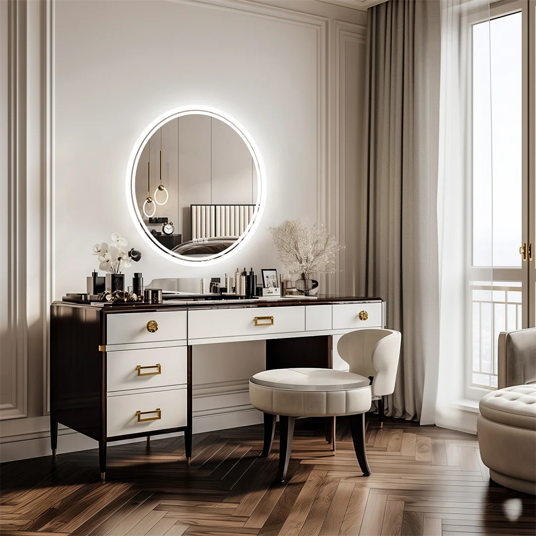 LUVODI 80cm Round Large LED Bathroom Mirror Backlit Built-in Touch On/Off Dimming Anti-fog Wall Mounted Mirror 4