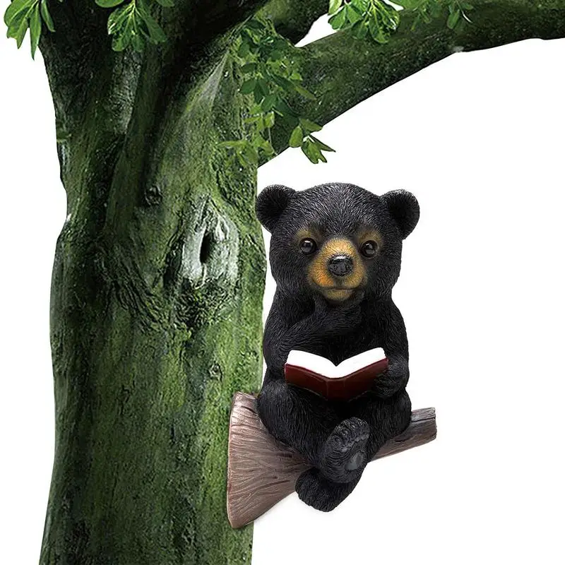 

Reading Books Bear Figurines Waterproof Statue Solar Powered For Home Garden Yard Porch Garden Decor For Outside