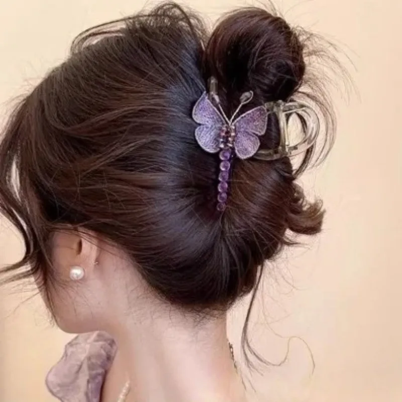 Sweet Embroidery Butterfly Hair Claw Acrylic Claw Clips Elegant Hair Clips INS Hair Accessories for Women Girls