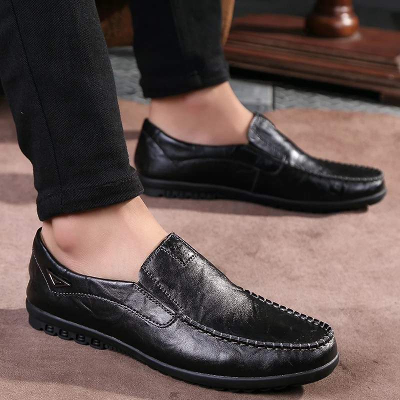 Genuine Leather Men Sneakers Shoes Slip on Mens Loafers Shoes Flats Moccasins Breathable Casual Walking Shoes Male Footwear