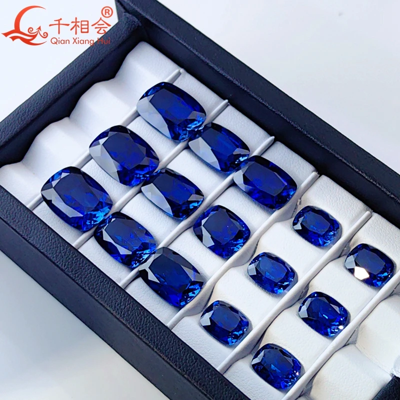 Royal blue Cornflower Blue color antique elongate cushion lab created sapphire including minor cracks inclusions loose gem stone