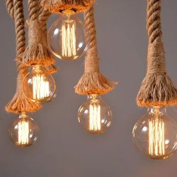 Industrial E27 Vintage Hemp Rope Pendant Lights Attic Personality Indoor Lightings for Loft/Living Room/Bar Pendant Chandelier 3