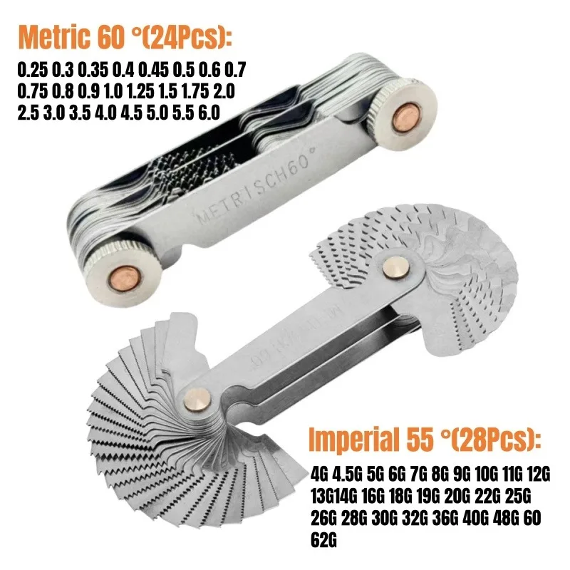 Stainless steel thread gauge high precision measuring tool metric 60 and imperial 55degree pitch scale samples 1 Pcs