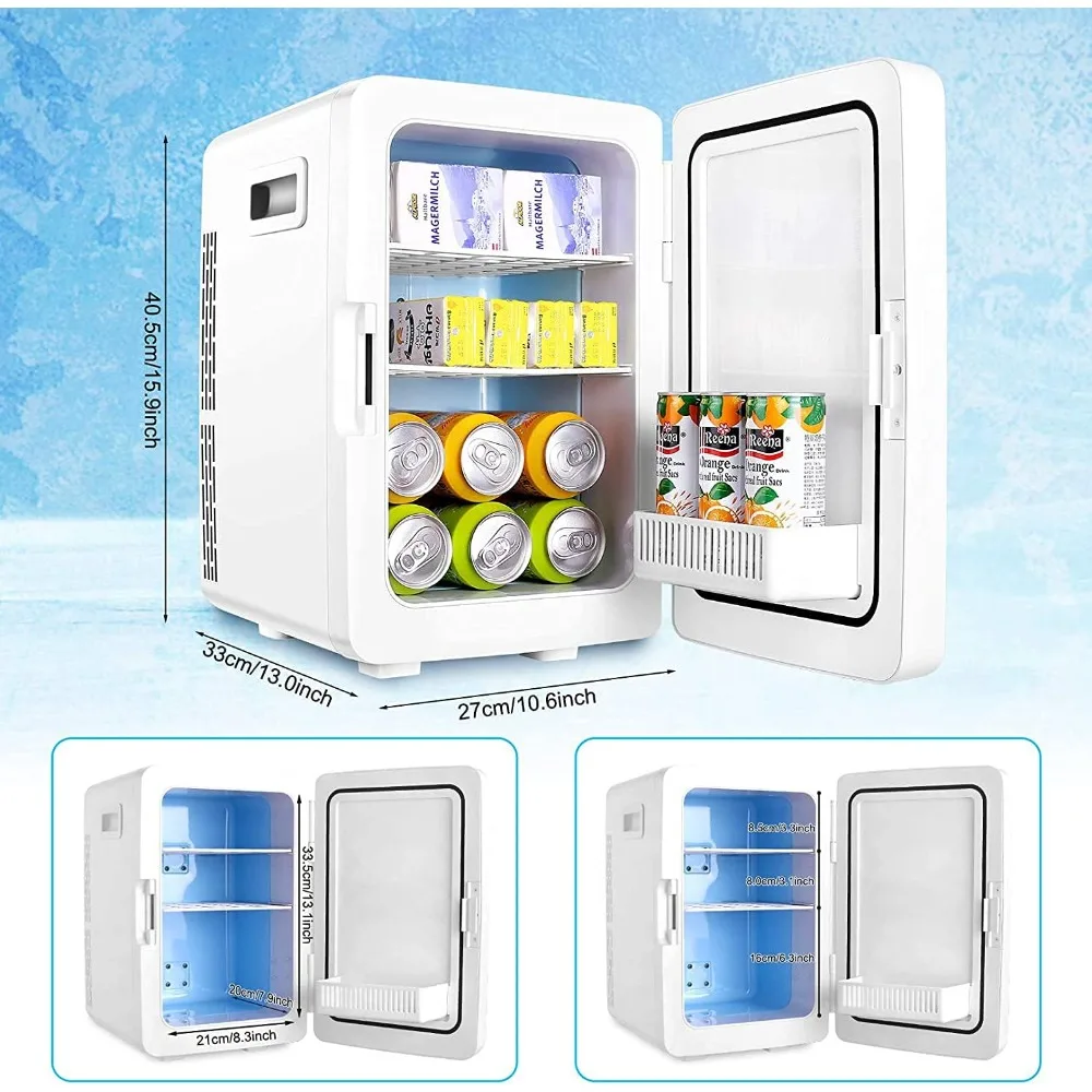 Mini Fridge, 20L Portable Cooler Warmer Refrigerators, 60W Small Refrigerator, AC/DC Compact Skincare Fridge for Skincare