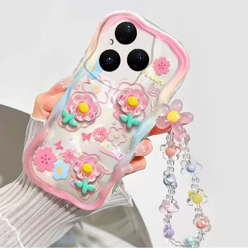 Elegant 3D Floral Chain Phone Case Cover