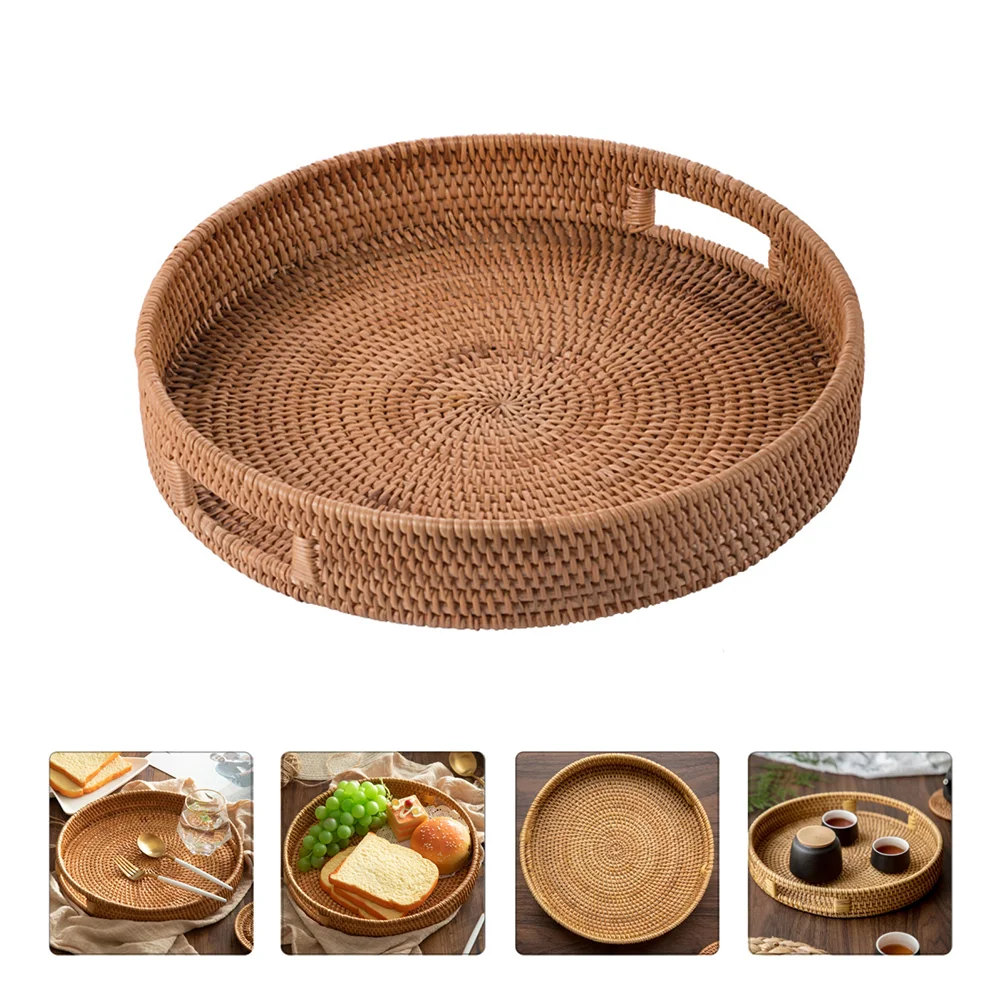 

Jewelry Tray Rattan Storage Basket Multipurpose Fruit Plate Dressing Table Hand-woven