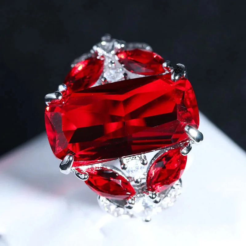Fashion Female Real 925 Sterling Silver Jewelry Ring Have Stamp AAA Big Red CZ Stone Wedding Rings for Women Party silver rings silver ring wedding rings