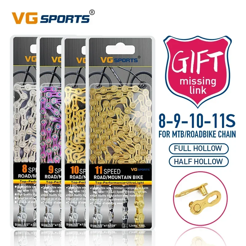 

VG Sports 8, 9, 10, 11, 12, цепь для скоростного велосипеда, серебристый, полый, Сверхлегкий, 116L, 10, s, 11, 12 s, Горный Дорожный велосипед, цепи, запчасти