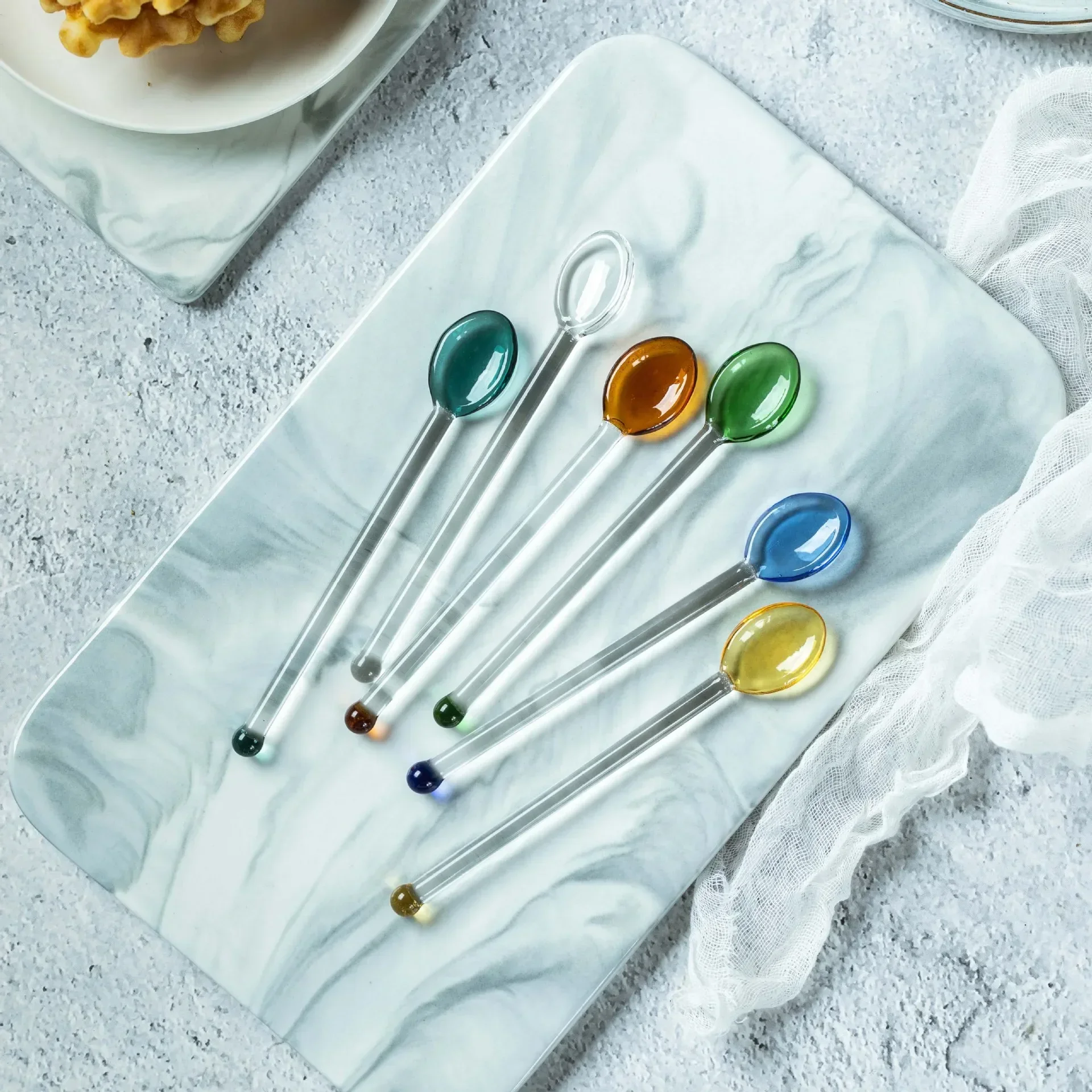 1Pcs Clear Glass Stirring Coffee Tea Spoon Heat Resistant Coffee Dessert Household Salt Sugar Spoon Dinnerware Tools