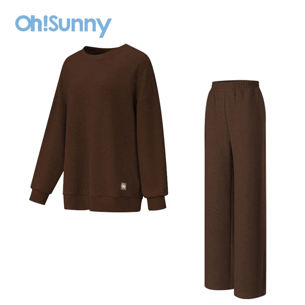 Ohsunny Women 2 Piece Sets Tracksuit Pullover Straight Pants Round Neck Sweater Technology Keeps Warm Loose Hoodie Trousers Suit